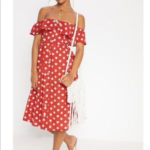 Pretty Little Thing burnt orange midi dress